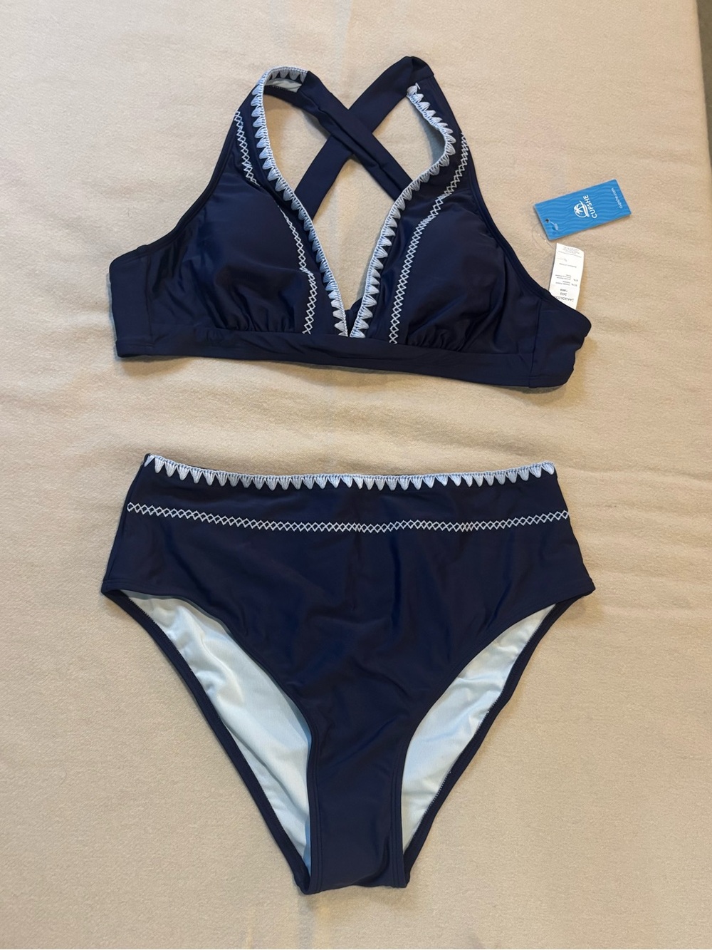 Cupshe Women’s Navy Blue Embroidered Two-Piece Swim Set Size M